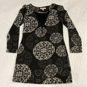 Aryeh long sleeve black gray and white shift dress